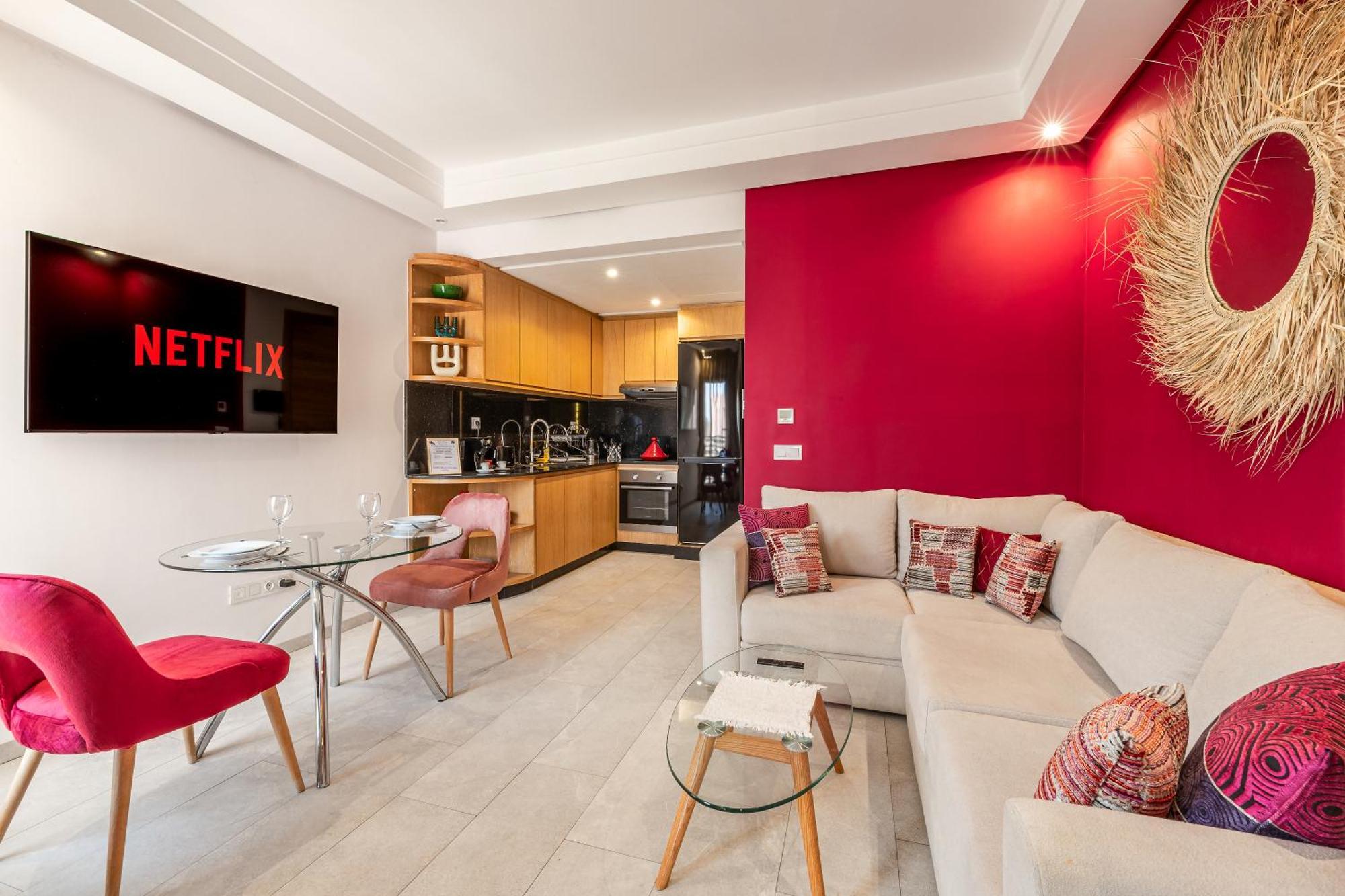 Center-1 Queen Br With Ac, Pool And Iptv- Parking Apartment Marrakesh
